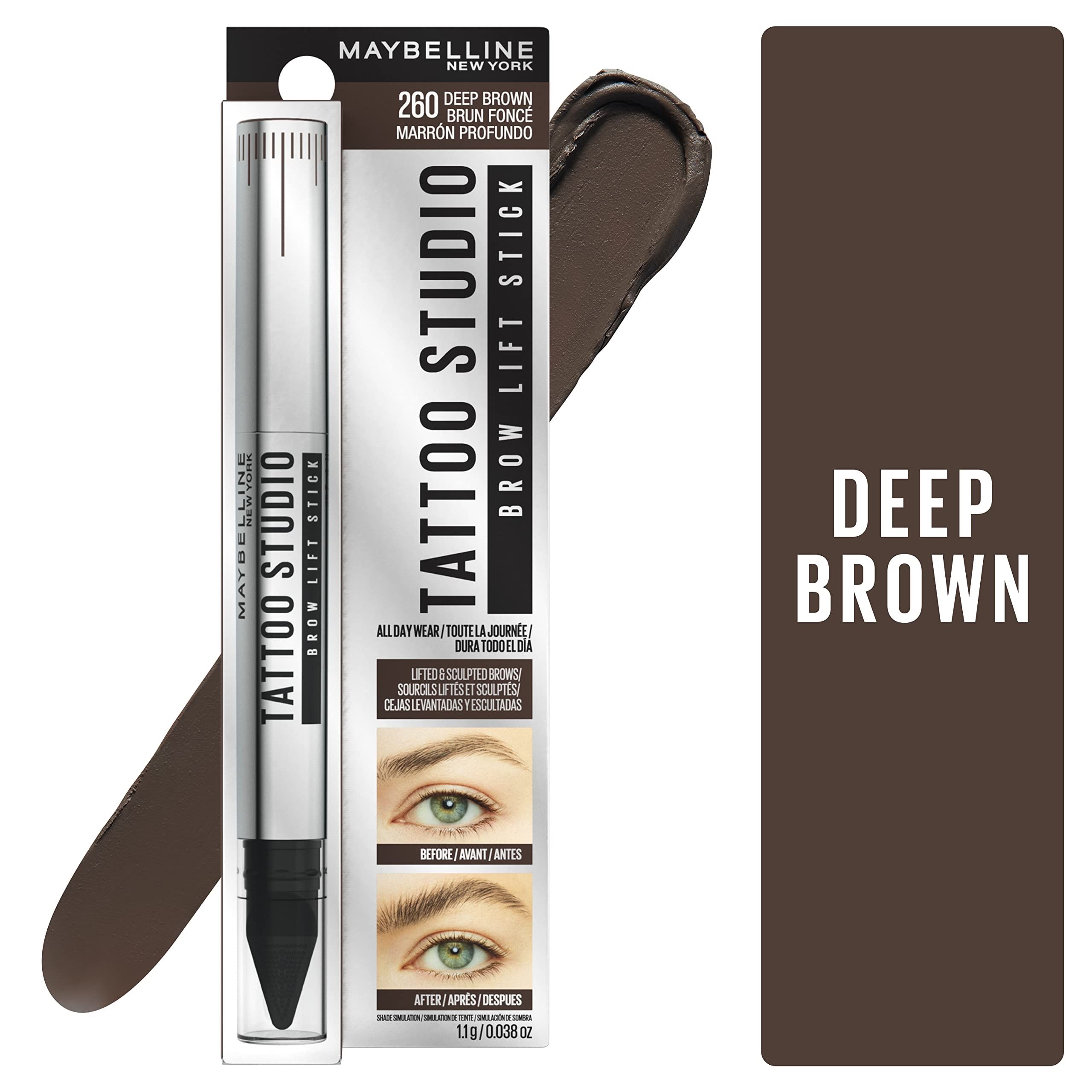 MAQUILLAJE MAYBELLINE (DUO DE LEVANTAMIENTO DE CEJAS TATTOO STUDIO (260 DEEP BROWN)